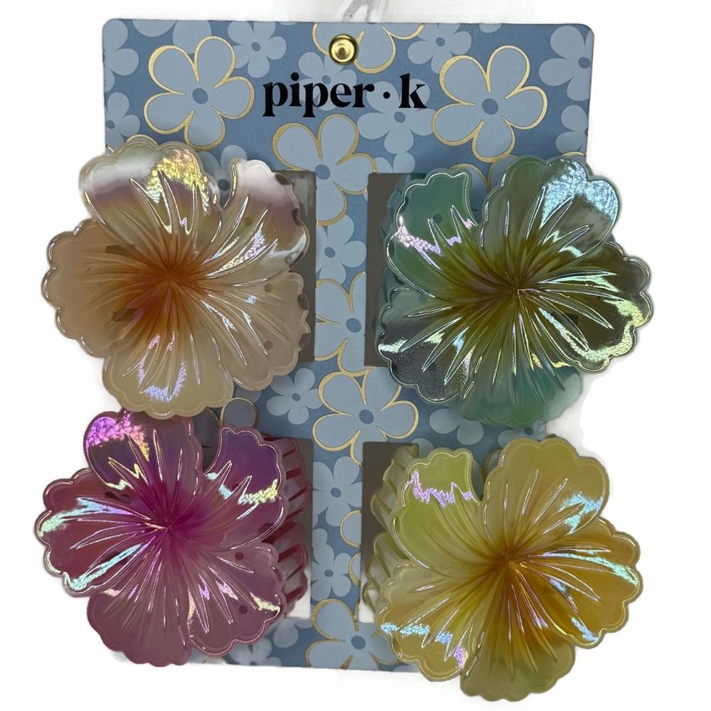 Piper K Iridescent Floral Hair Claws Clips Multicolor Set of 4